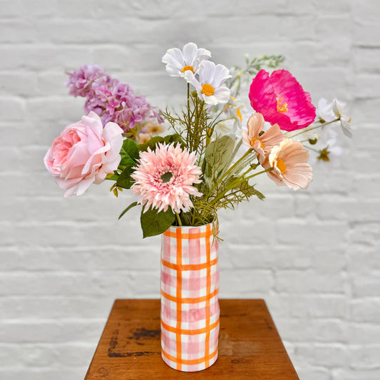 Medium Vase - Pink and Orange Gingham