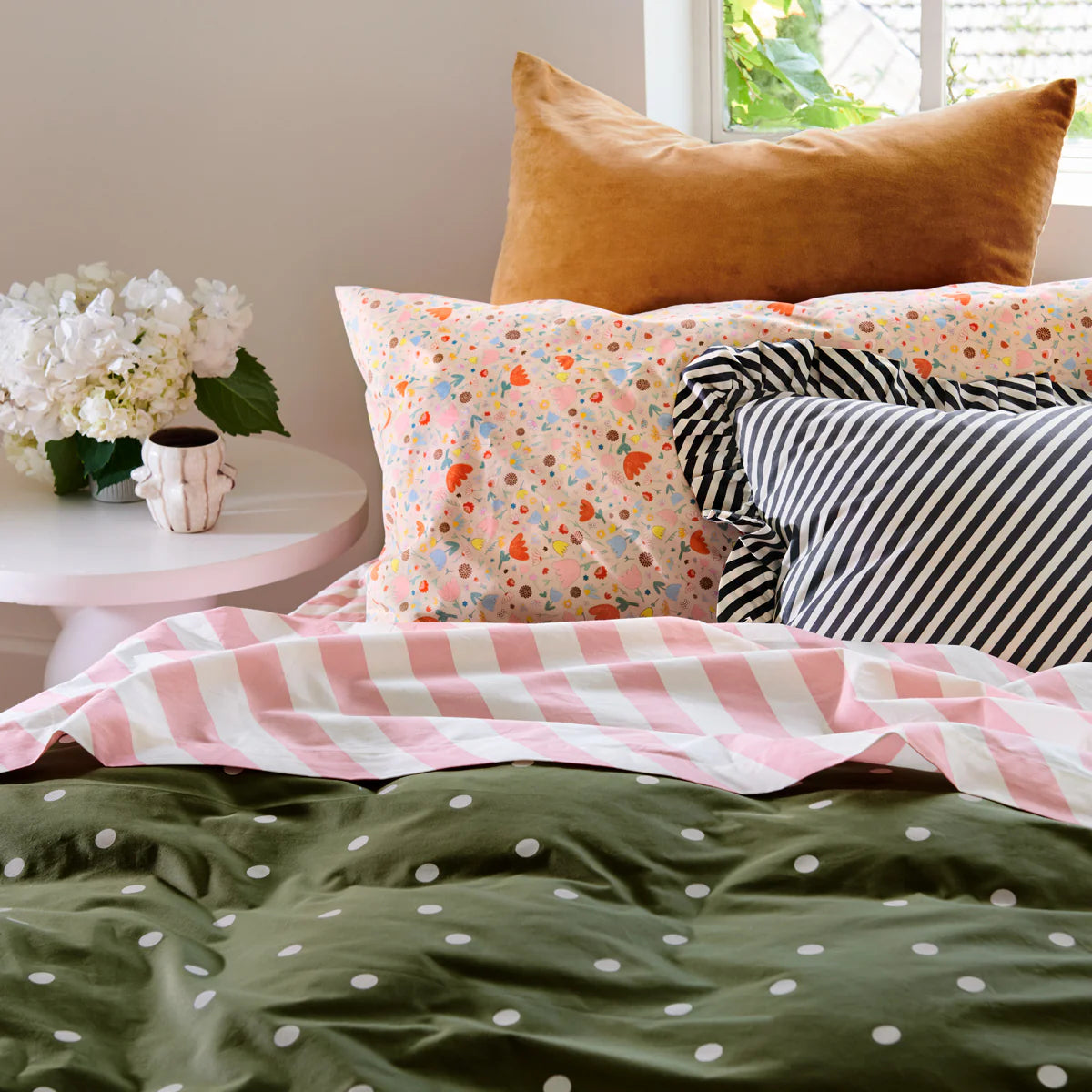 Licorice Pinstripe Ruffle Cushion