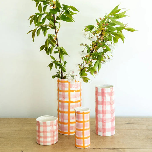 Small Vase - Pink and Orange Gingham