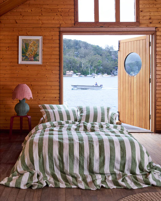 Moss Stripe Linen Quilt Cover