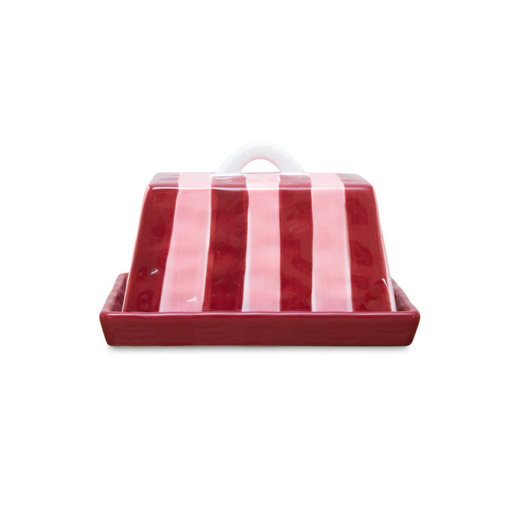 Butter Dish - Pink and Burgundy Stripe