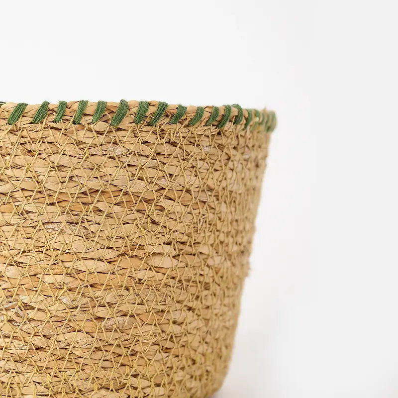 Stitch Green Woven Round Seagrass Basket (Set of 3)