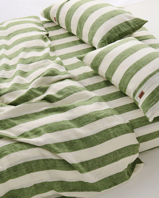 Moss Stripe Linen Pillowcases (2P)