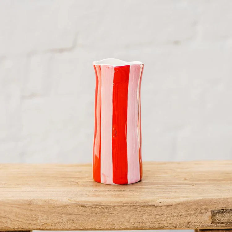 Small Vase - Red and Pink Stripe