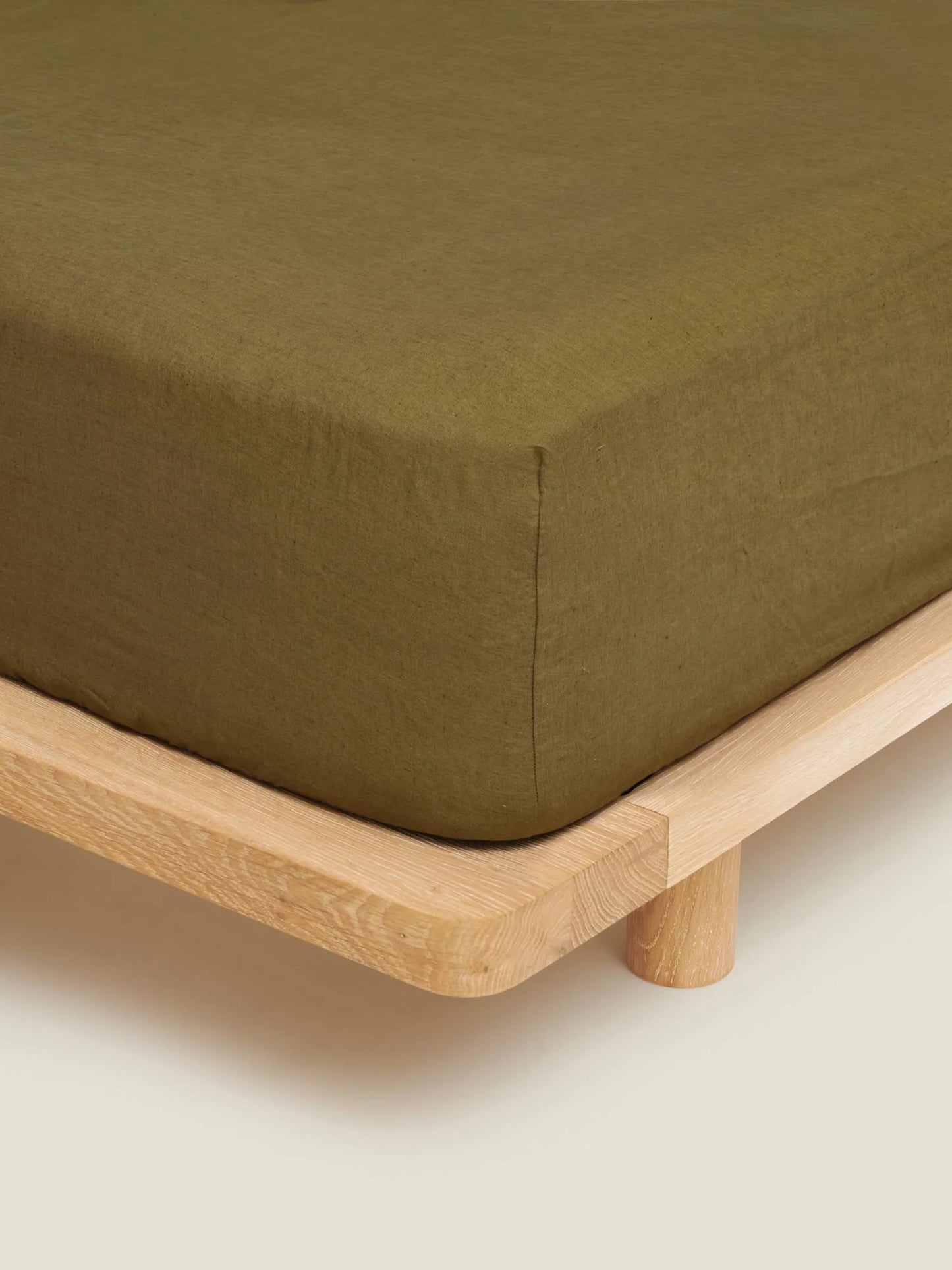 Olive French Linen Fitted Sheet - Queen