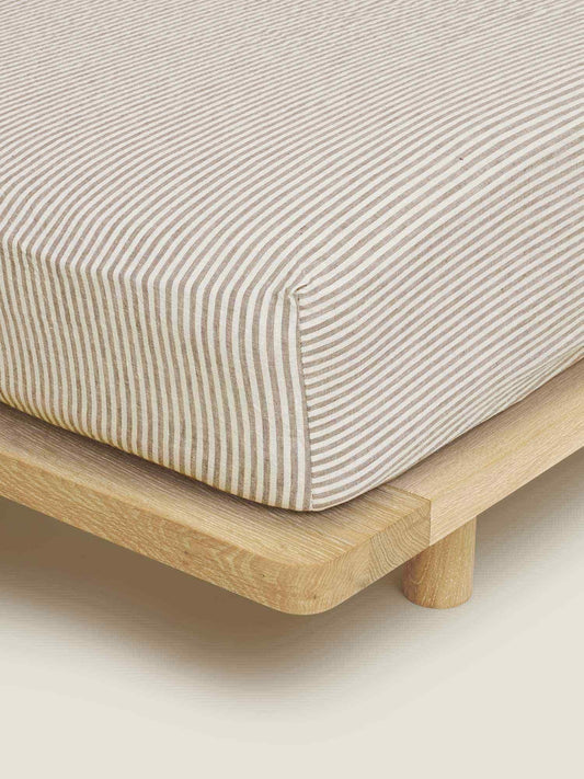 Olive Stripes French Linen Fitted Sheet - Queen