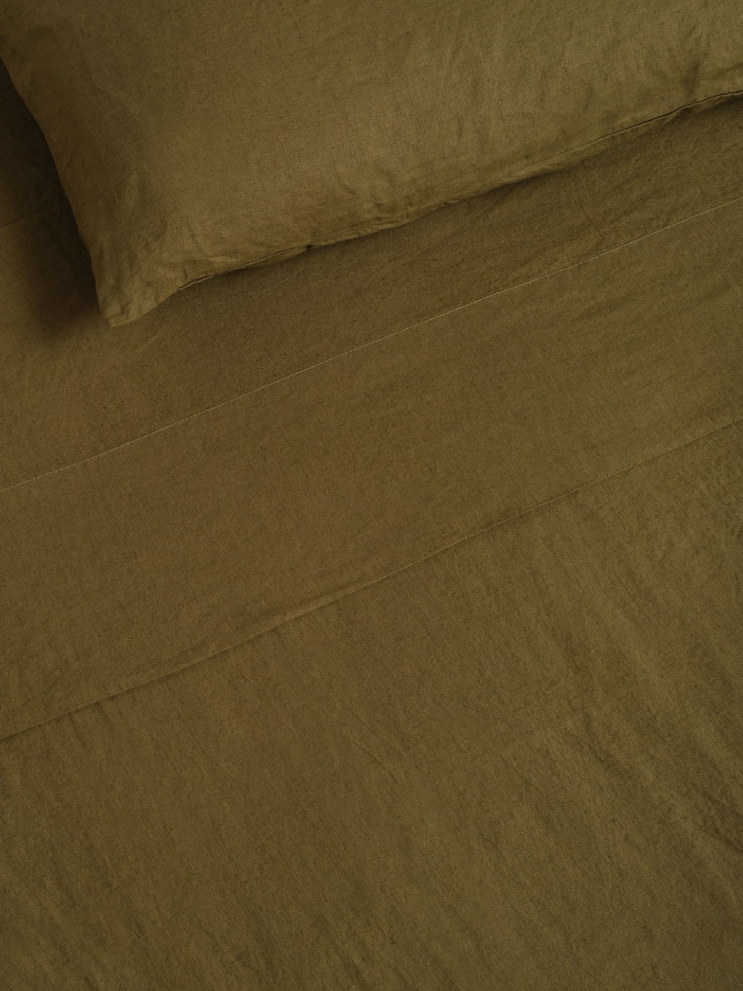 Olive French Linen Flat Sheet - Queen