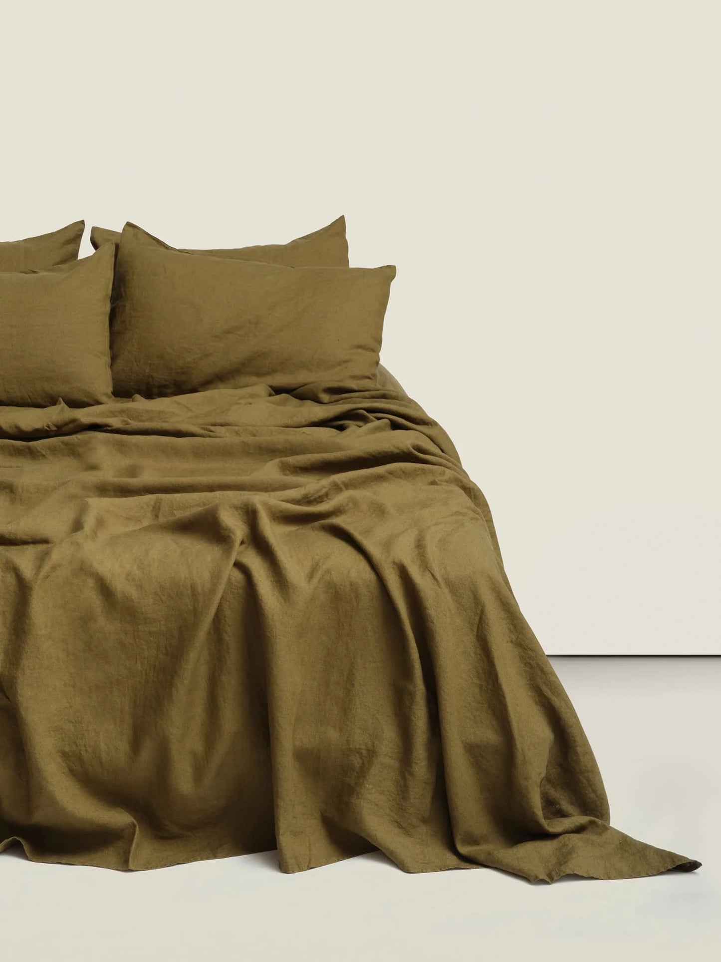 Olive French Linen Flat Sheet - Queen