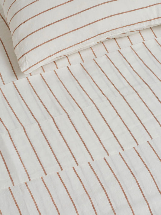 Tobacco Stripes French Linen Fitted Sheet - Queen