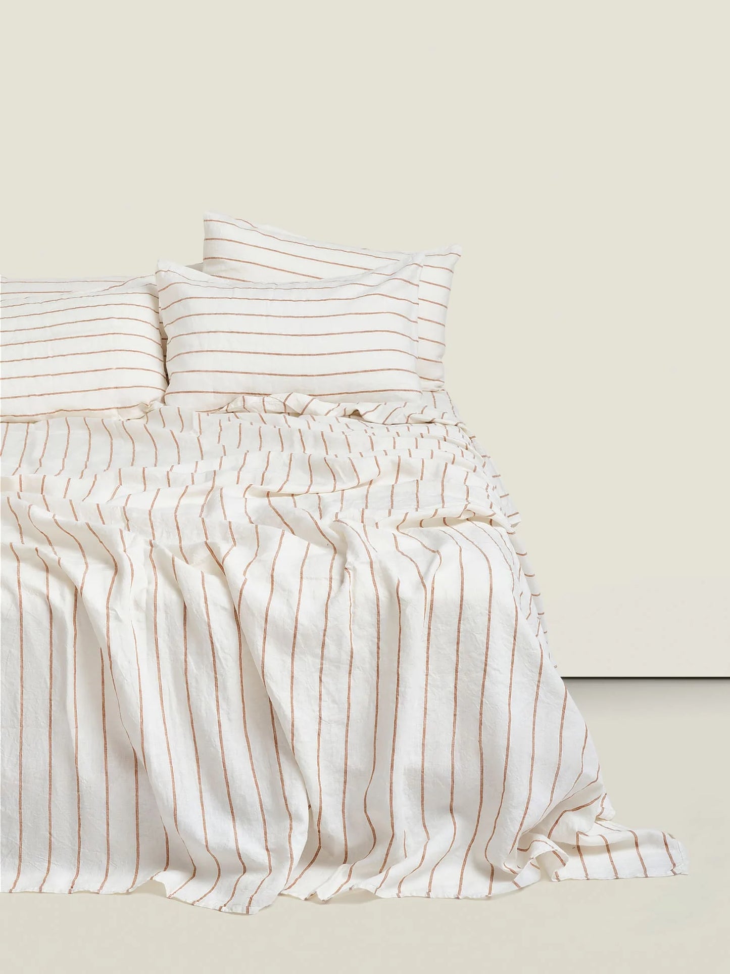 Tobacco Stripes French Linen Flat Sheet - Queen
