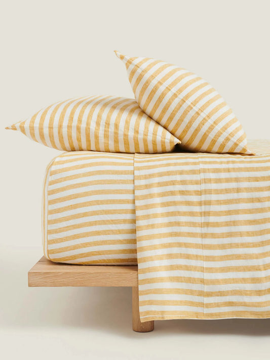 Yellow Stripes 100% Pure Linen Pillowcase Set (2P)