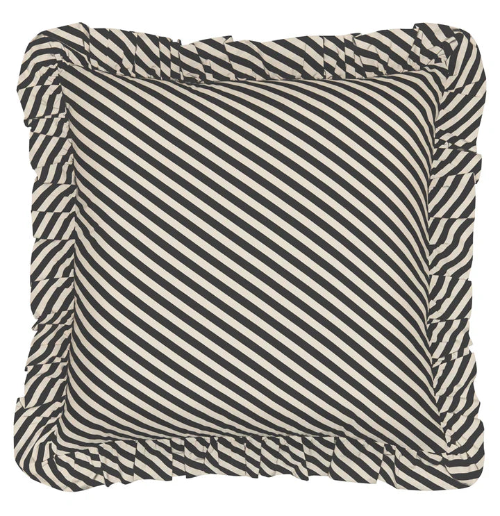 Licorice Pinstripe Ruffle Cushion