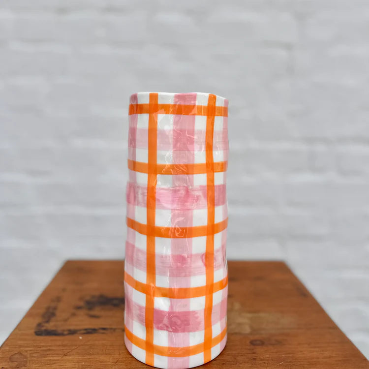 Medium Vase - Pink and Orange Gingham