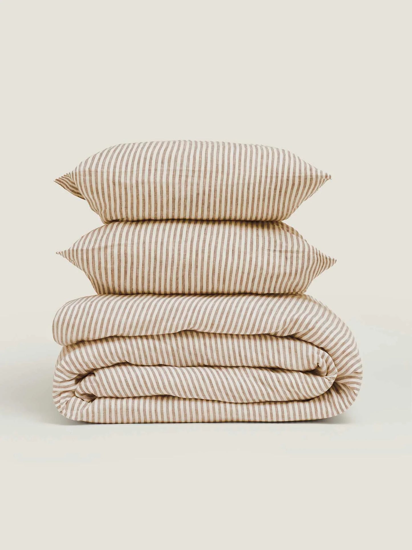 Olive Stripes 100% Linen Duvet Cover - Queen