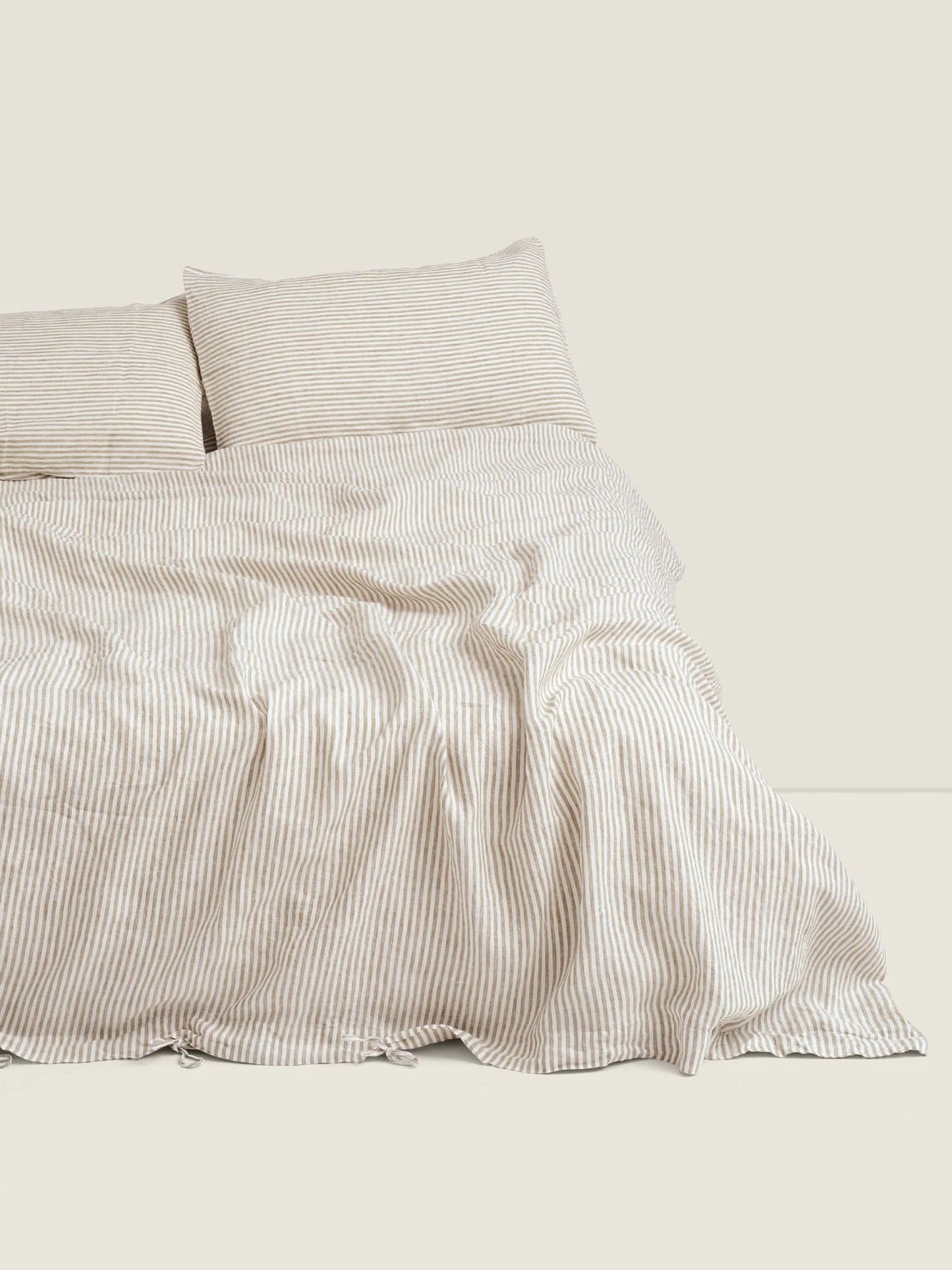 Olive Stripes 100% Linen Duvet Cover - Queen