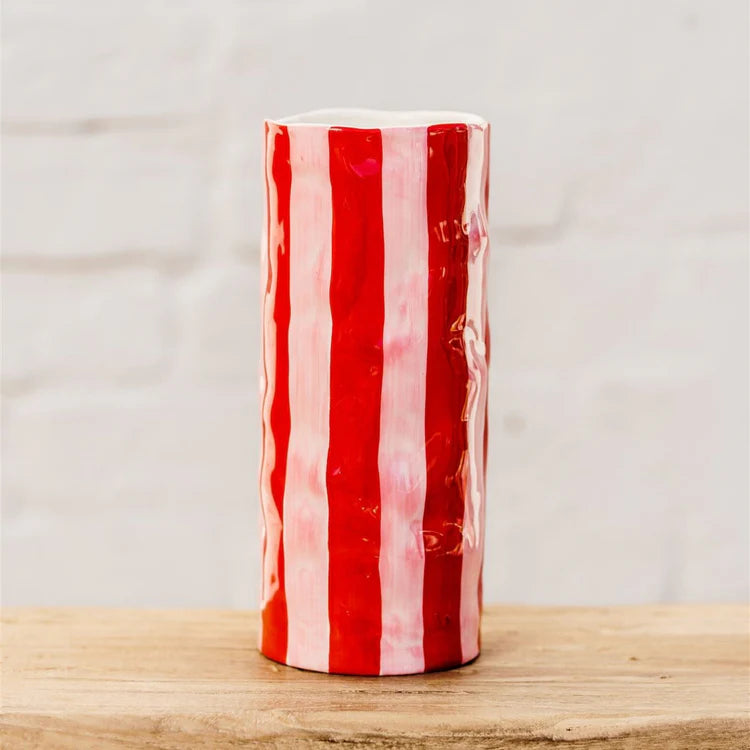 Medium Vase - Red and Pink Stripe