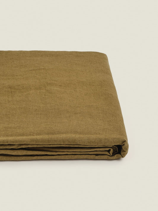 Olive French Linen Flat Sheet - Queen