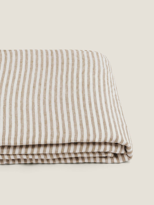 Olive Stripes French Linen Flat Sheet - Queen