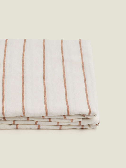 Tobacco Stripes French Linen Flat Sheet - Queen
