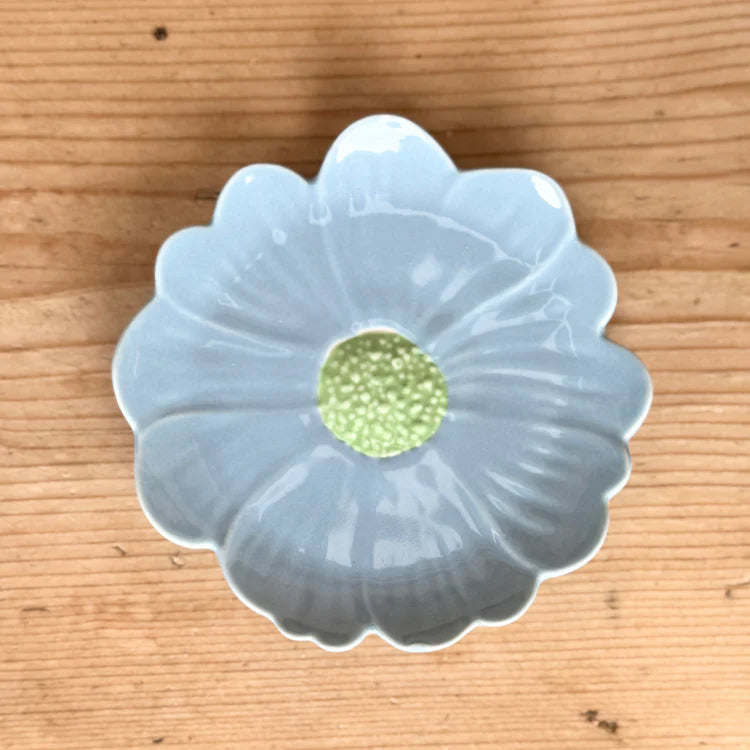 Flower Trinket Dish - Blue with Green Centre