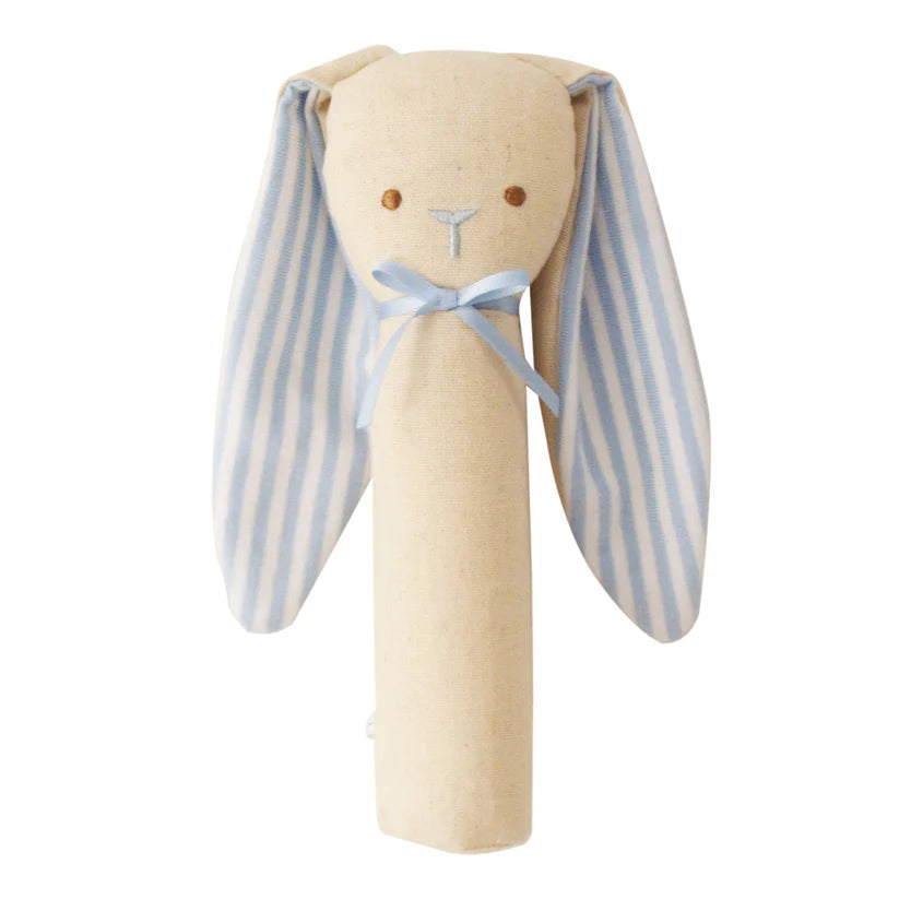 Bunny Rattle & Squeaker Linen - Blue