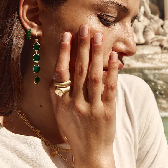 Green Agate Midi Hoops