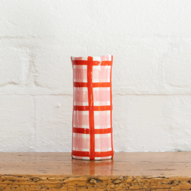 Small Vase - Pink and Red Gingham