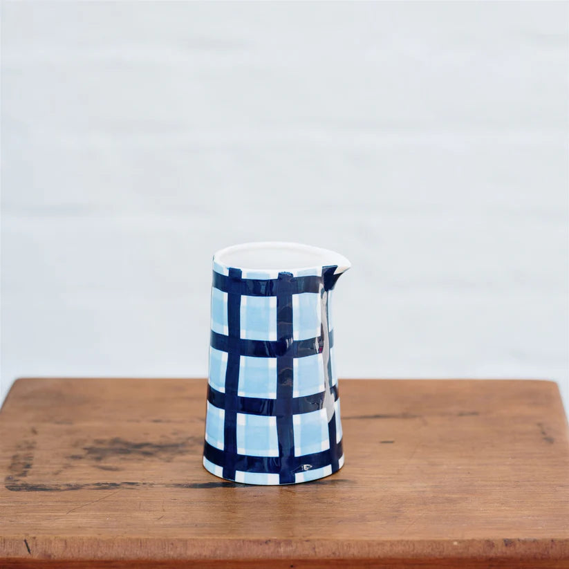 Navy & Blue Gingham Milk Jug