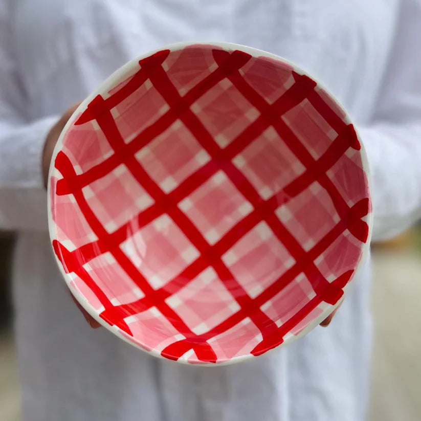 Medium Pink & Red Gingham Bowl