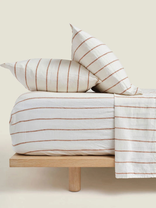Tobacco Stripes 100% Pure Linen Pillowcase Set (2P)