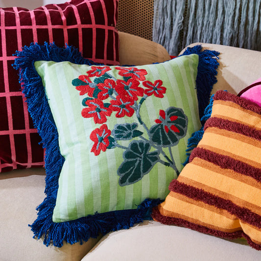 Annette Embroidered Cushion - Jade