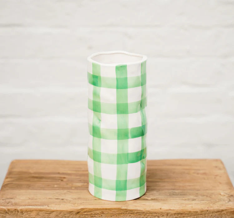Medium Vase - Mint Gingham