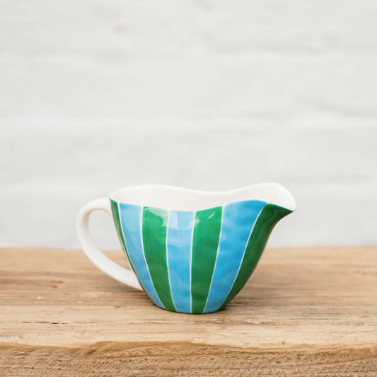 Gravy Jug - Green & Cornflower Blue Stripe