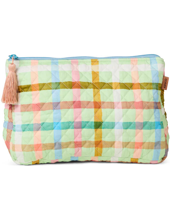 Candy Check Mint Quilted Cotton Toiletry Bag