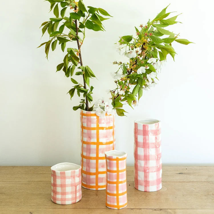 Large Vase - Pink and Orange Gingham