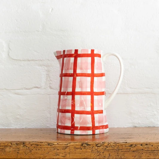 Medium Jug - Pink and Red Gingham