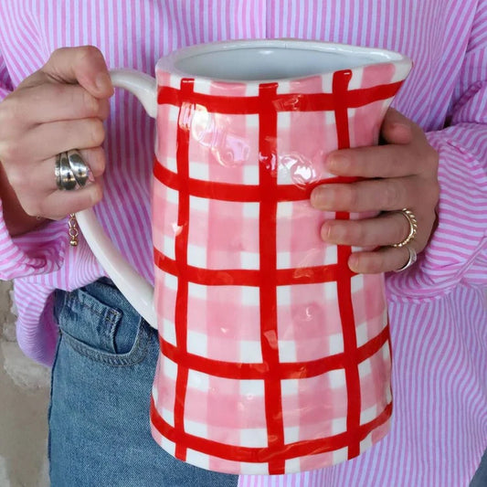 Medium Jug - Pink and Red Gingham