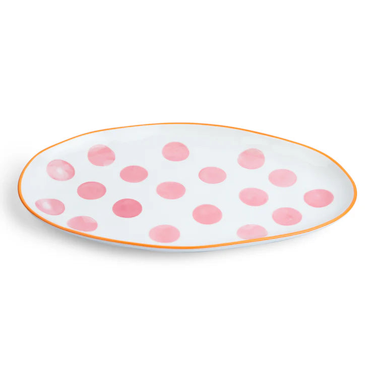 Small Oval Platter - Pink Spot with Orange Rim