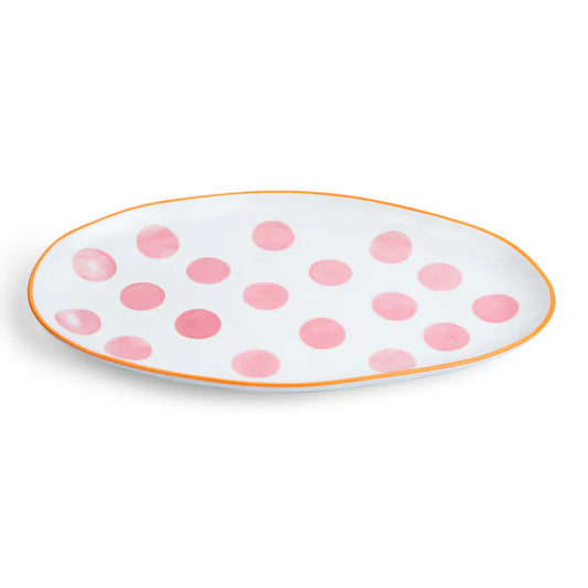 Small Oval Platter - Pink Spot with Orange Rim