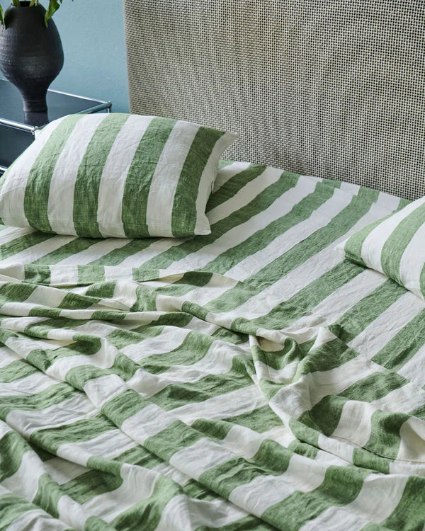 Moss Stripe Linen Quilt Cover