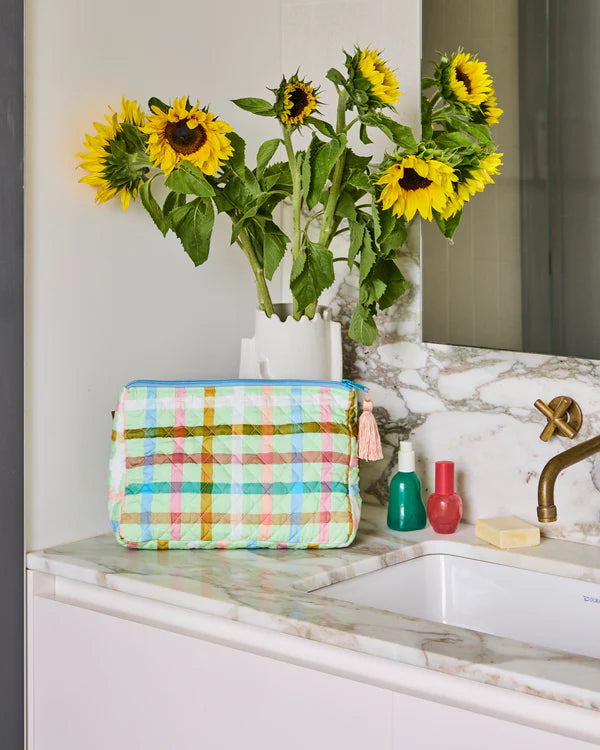 Candy Check Mint Quilted Cotton Toiletry Bag
