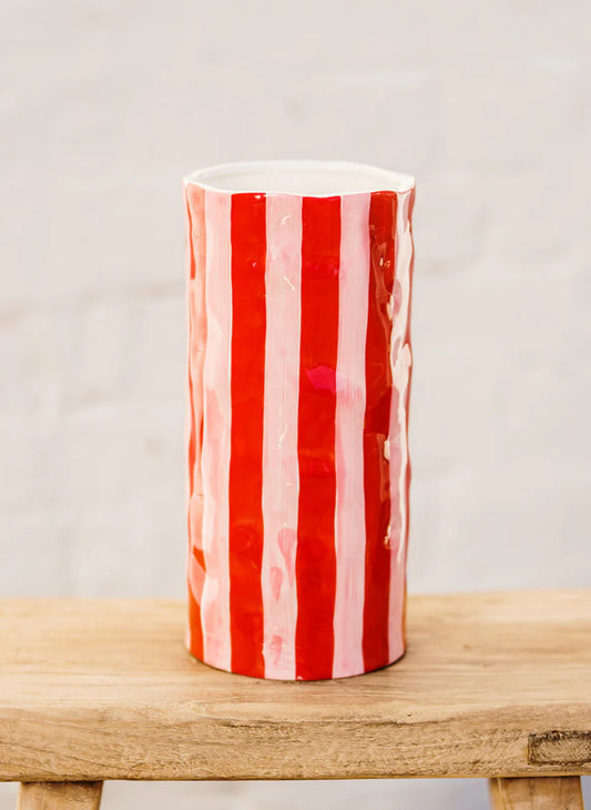 Red & Pink Stripe Large Vase