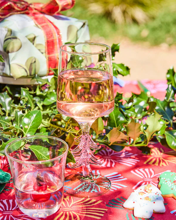 Tickled Pink Christmas Wine Glass 2P Set
