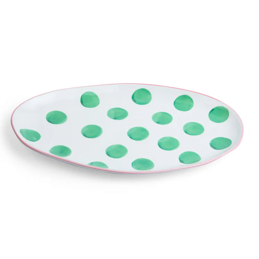 Small Oval Platter - Pink & Green Spots