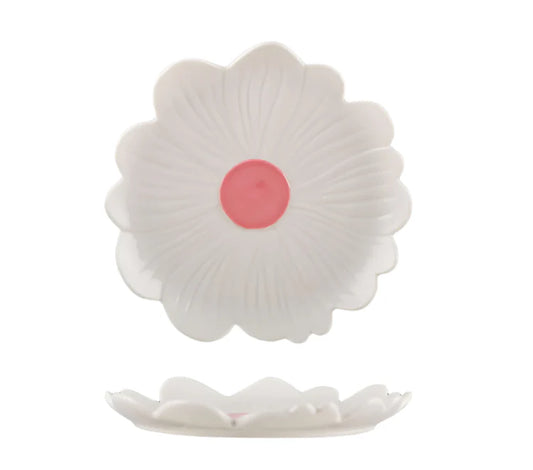 Small Flower Plate - White with Pink Centre