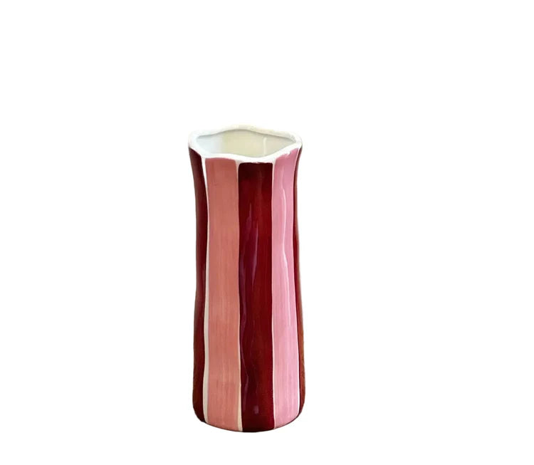 Small Vase - Burgundy and Pink Stripe