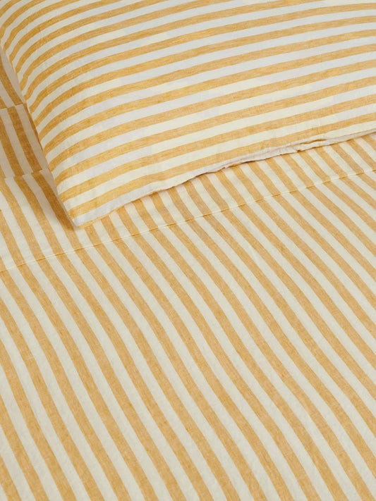 Yellow Stripes 100% Linen Duvet Cover - King