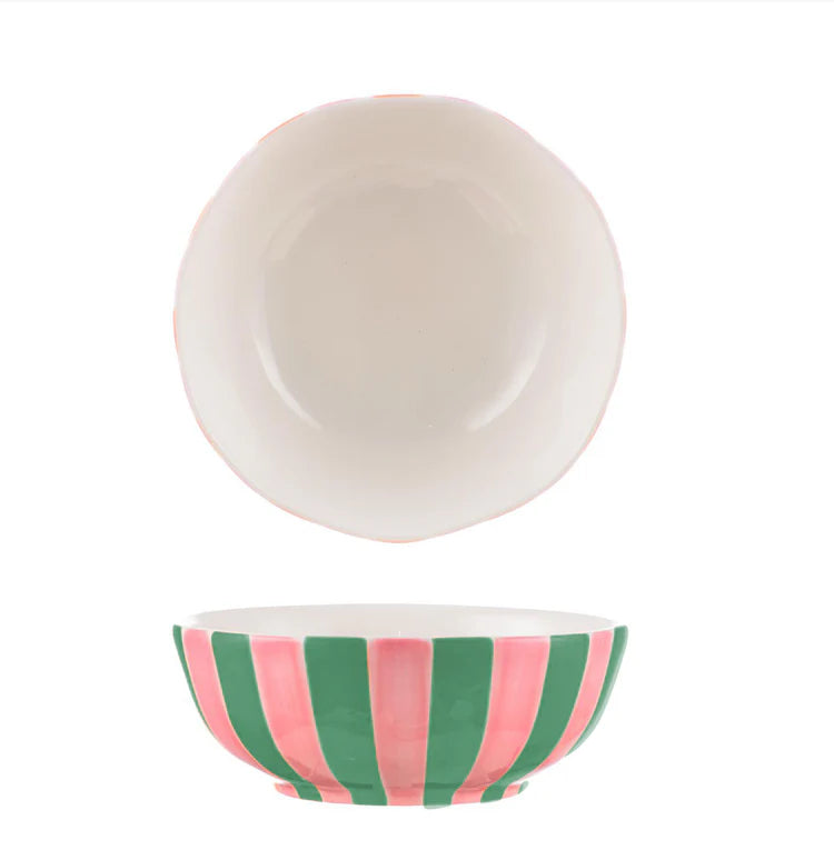 Medium Bowl - Pink and Green Stripe