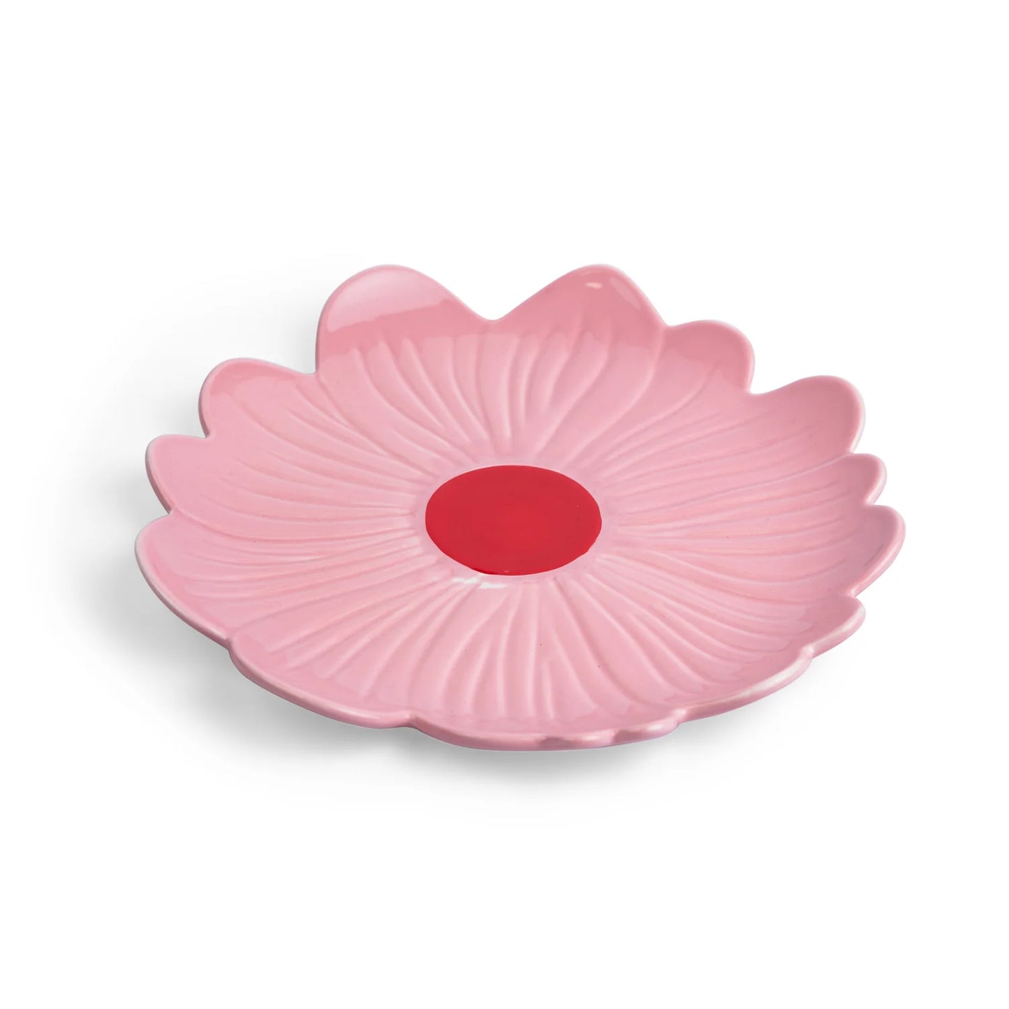 Small Flower Plate - Pink with Red Centre