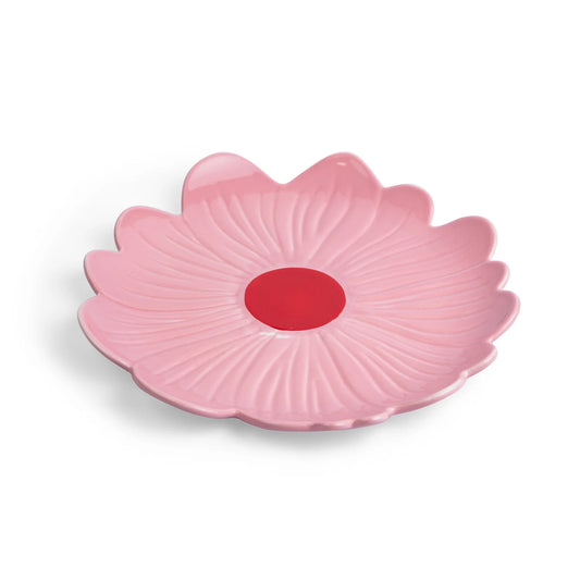 Small Flower Plate - Pink with Red Centre